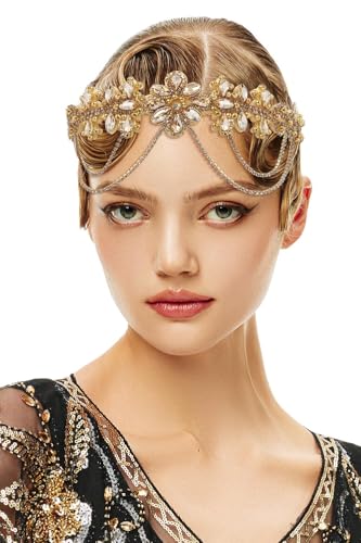BABEYOND Diadema estilo Gatsby de los años 20, accesorios para el cabello, disfraz de diamantes de imitación de los años 20, tocado para fiesta de boda para mujer