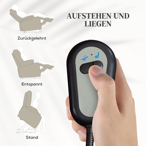 HOMCOM Fernsehsessel mit Aufstehhilfe Elektrisch, Relaxsessel mit Liegefunktion, TV-Sessel mit Leinenoptik, Taschenfeder, Seitentasche und Fernbedienung, für Wohnzimmer, Beige – Bild 5