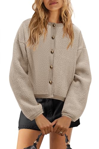 Image of Yanekop Womens Sherpa Jacket Button Down Fleece Winter Coat Fuzzy Jackets Chunky Cardigan Sweaters Open Knit Sweater