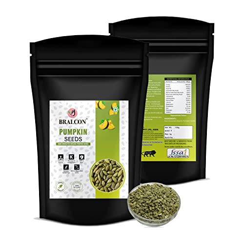 Image of BRALCON Organic Pumpkin Seeds - 100g | Raw Unroasted Pumpkin Seeds for Eating | Protein and Fiber Rich Superfood | Rich in Omega-3 fatty acids