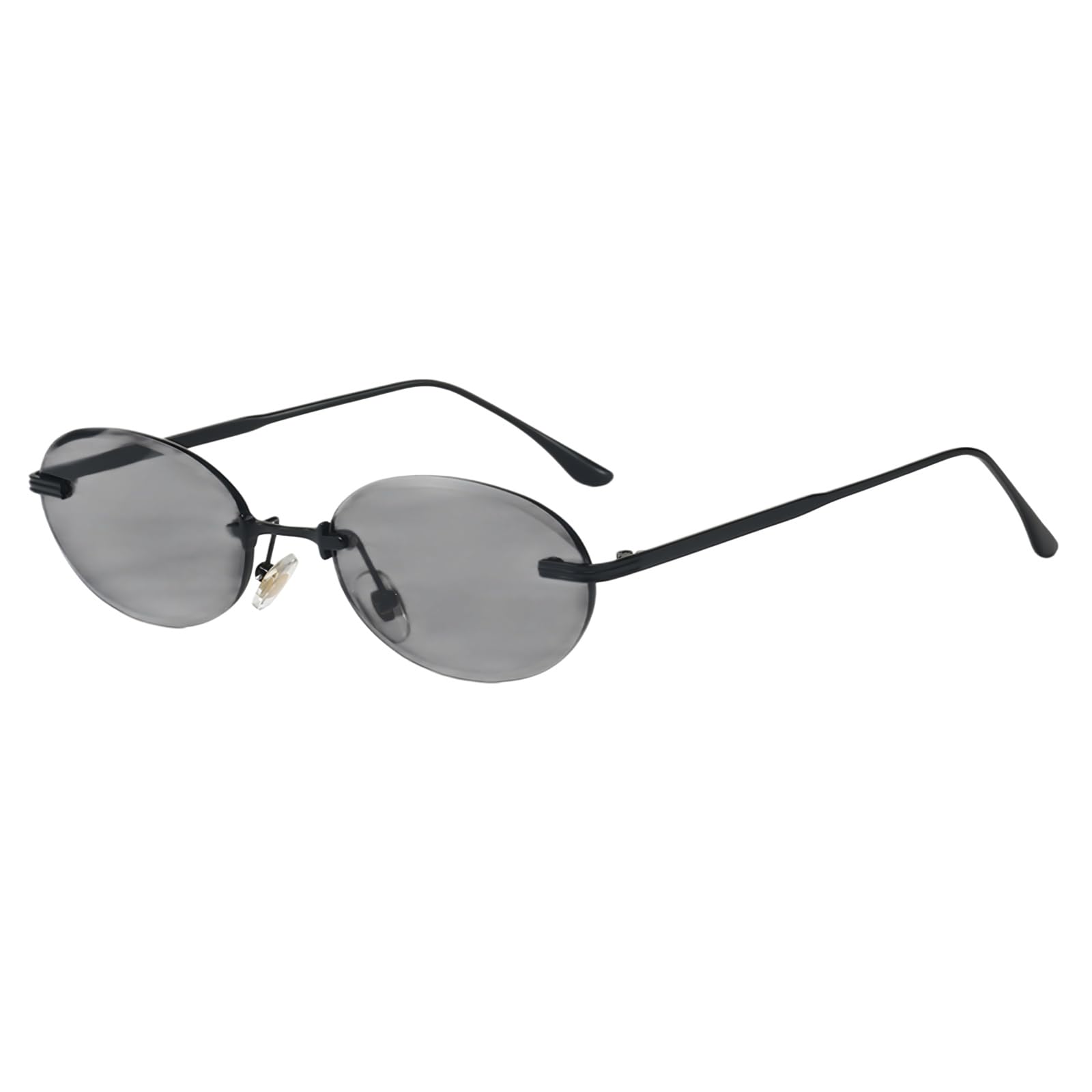 Sonnenbrille Modell Pk-260623 Uv400 Randlose Schattierungen Punk Oval Vintage Metall Kleiner Rahmen Für Frauen Damen Täglich Hypoallergene Edelstahl-c1blackgray