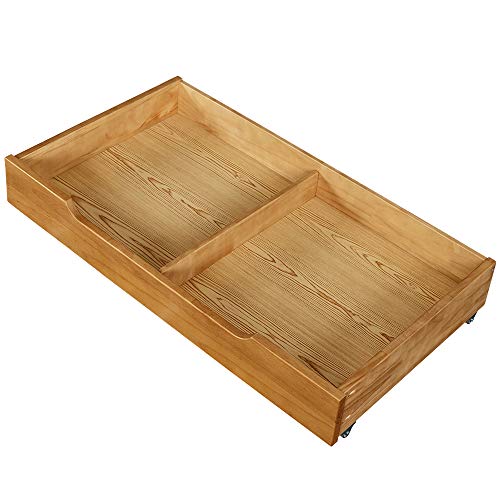 Musehomeinc Solid Wood Under Bed Storage Drawer With 4-Wheels For Bedroom,Wooden Underbed Storage Organizer,Suggested For Twin And Full Size Platform Bed #TOP4
