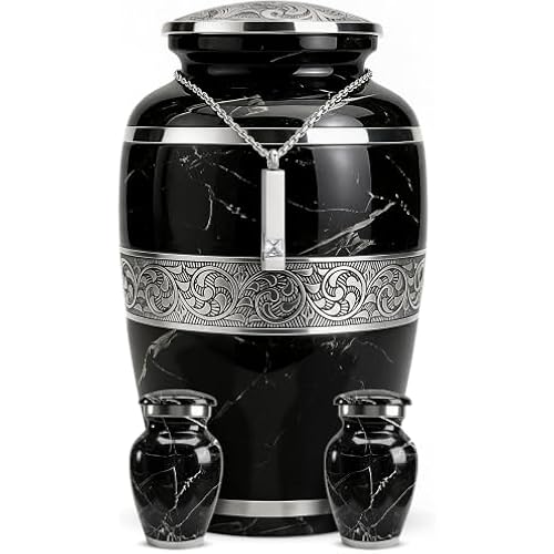 Cremation Urns for Human Ashes Set of 4 - Hand-Engraved Funeral Memorial Urn - Honor Your Loved One with a Timeless Urn for Adult Male & Female (Black)