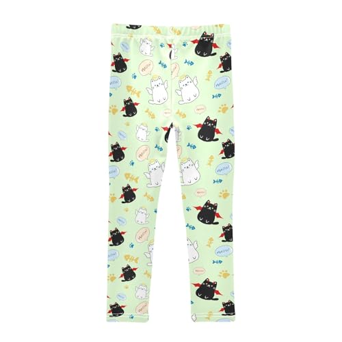 Cute Angle and Evil Cats Green Girls Leggings Soft Comfortable Athletic Leggings Dancing Pants for 4-10 Years2