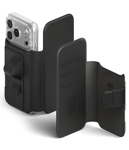 Image of Ringke Folio Wallet Magnetic for iPhone 17 Pro [Compatible with MagSafe Case] Detachable Slim PU Leather Grip Card Holder Wallet Flip Cover for Flat Back Magnetic Case Back Cover - Black