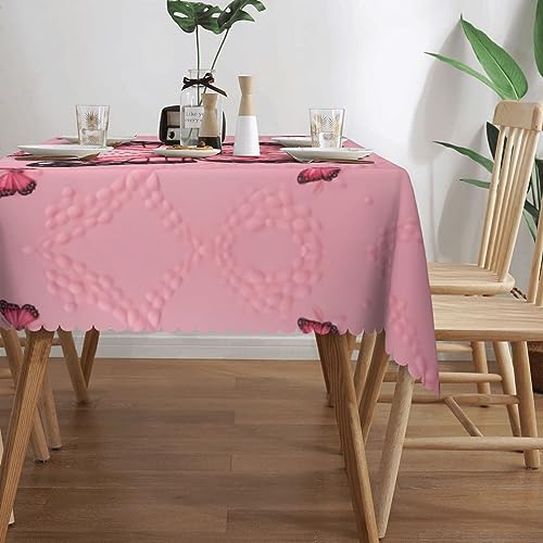 Nappe papillon rose rectangulaire 137x183 cm lavable et infroissable pour table basse