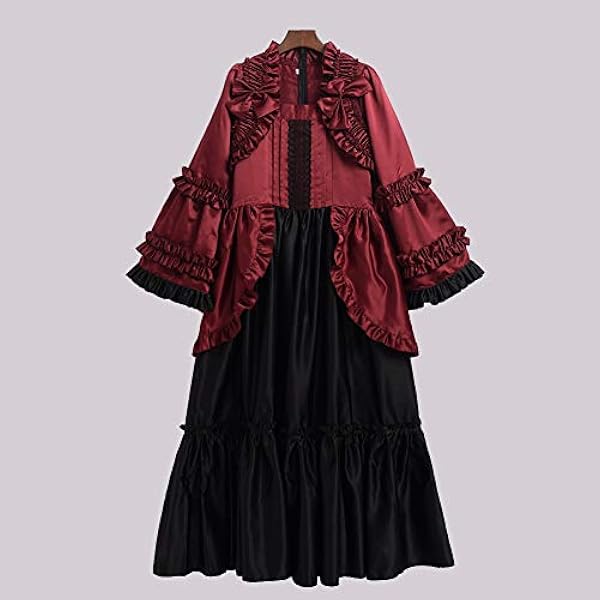 GRACEART Victoriano Halloween Fiesta Vestido de cóctel Vintage Manga Mandarina Vestido de Fiesta (2XL, Rojo)