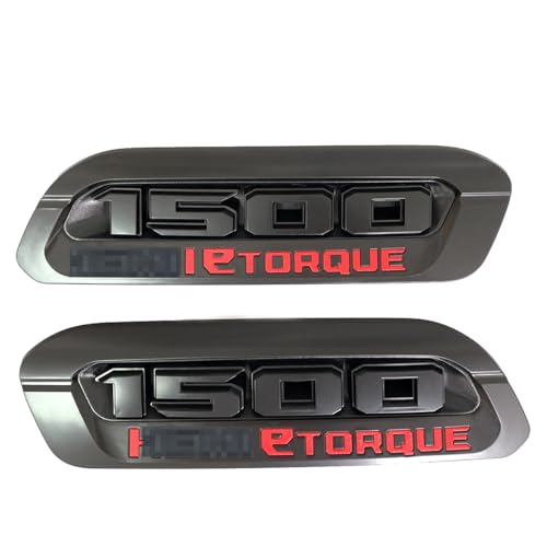 Image of 2pack OEM 1500 Etorque Exterior Badges Emblems Left Right Side Badges Hood 3D ABS Compatible with fits 1500 68500542AA 68500541AA (Black Red)