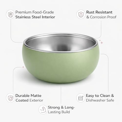 Image of Premium Stainless Steel Baby Feeding Bowl with Soft Silicone Cover | Non-Slip Grip, BPA Free & Food-Grade | Safe Feeding Bowl for Infants & Toddlers | Durable, Easy to Clean (Sage Green)