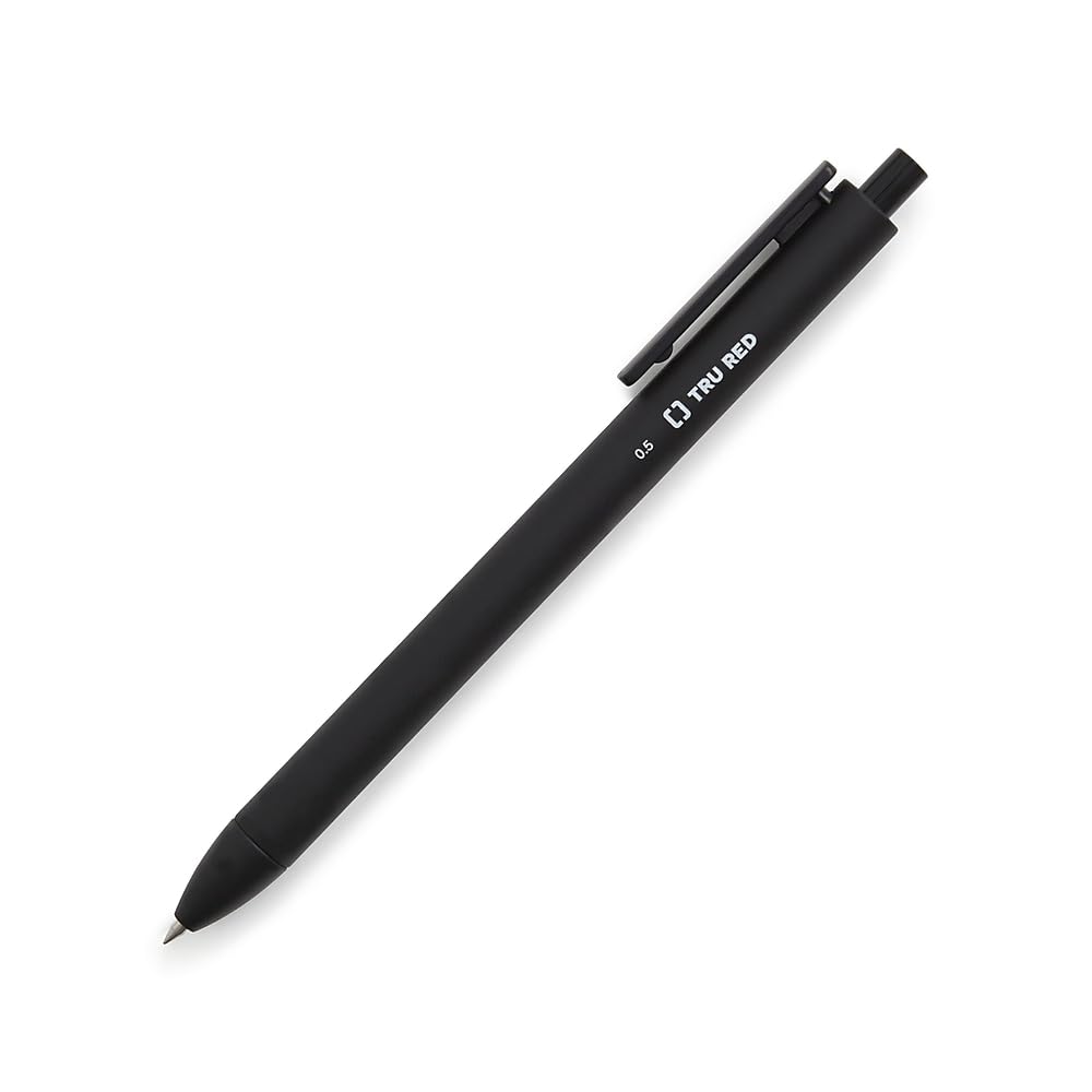 STAPLES TRU RED Retractable Gel Pens, Fine Point 0.5mm, Black Ink, 5 Pack – Quick‑Dry Pens for Precise, Smear‑Free Writing