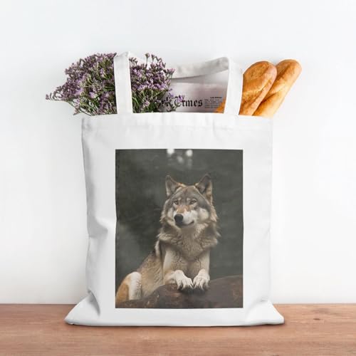 Gray Wolf Large Canvas Tote Bag Cute Travel Shoulder Bag Reusable Washable Shopping Grocery Bags For Women Men3