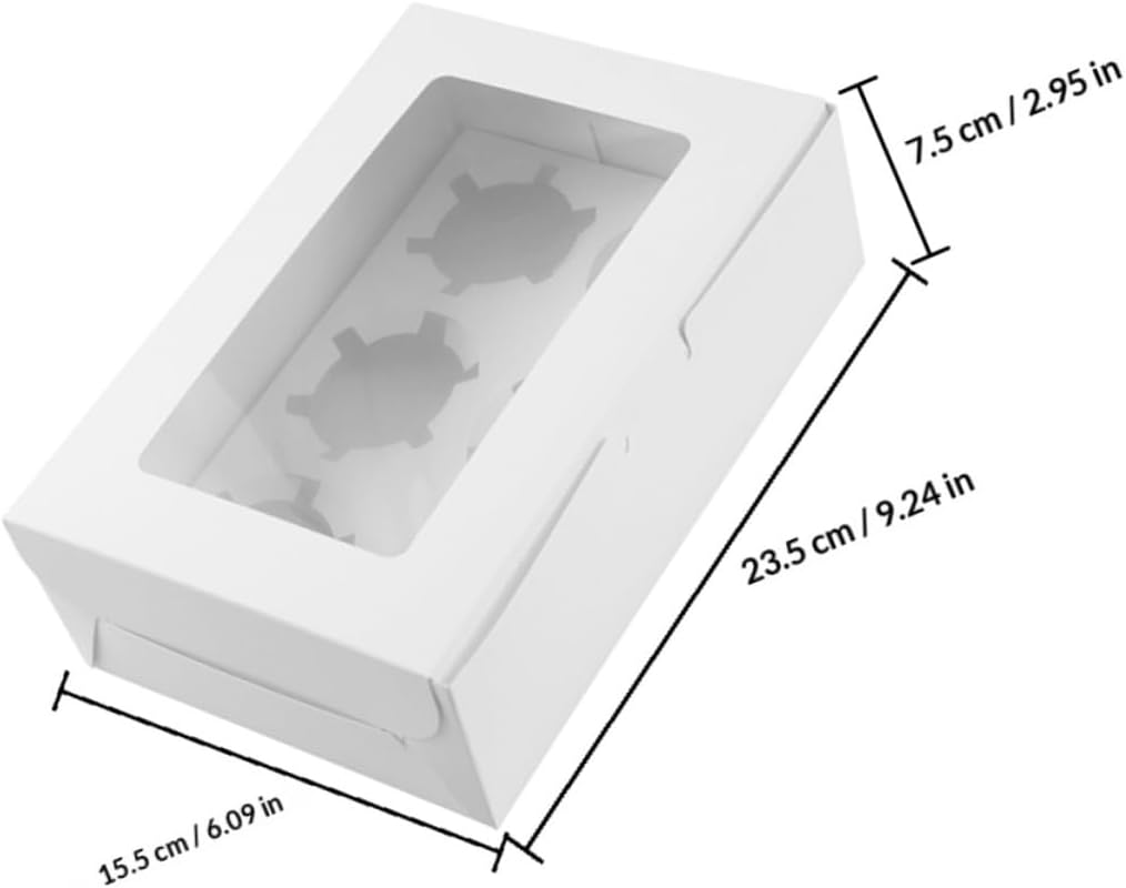 Cabilock 15pcs White Paper 6-cupcake Boxes with Window, Cupcake Carrier and Muffin Storage Container for Birthday Party and Bakery Supplies