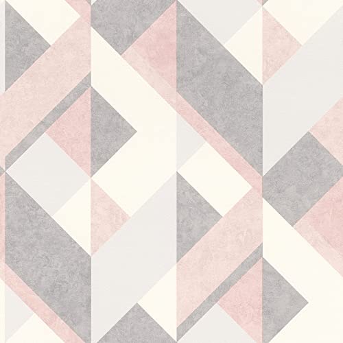 Rasch Papier peint 278828 - Avec motif graphique - Blanc, gris et rose - 10,05 m x 0,53 m (L x l)