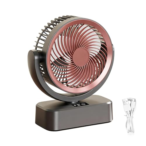 Ventilador de escritorio genérico - 6 velocidades, oscilante, recargable, pared, ventilador de escritorio con batería, para casa, oficina, dormitorio, apartamento granja, camping viaje al aire libre
