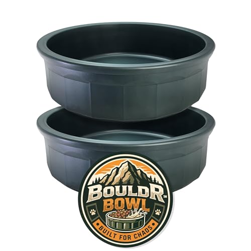 Pet Crock Bowl - 2 Pack Thick Durable Plastic (Green 48oz Large) Non-Tip Food & Water Dish for Dogs Cats - Indoor/Outdoor - Chew Resistant Easy Clean BouldrBowl by Healthy Surplus