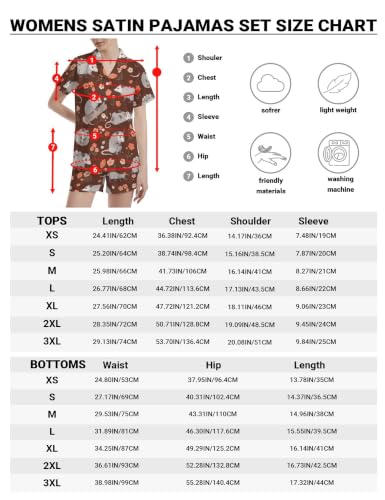 Image of Funny Pajamas for Women Set Print Satin Loungewear Pjs Short Sleeve Button Down Top and Shorts Sets Sleepwear XS-3XL