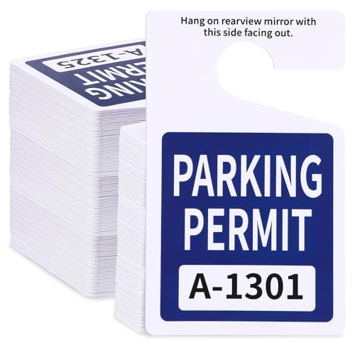 ForraFun 50 Pack 5 x 3 Inch Standard “Parking Permit” Sequentially Numbered Rearview Mirror Hang Tags, Heat Resistant 20 Mil Thick Plastic for Lots, Blue