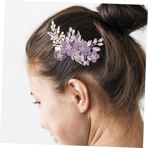 Horquilla de perlas cómodas y flores moradas elegantes 5