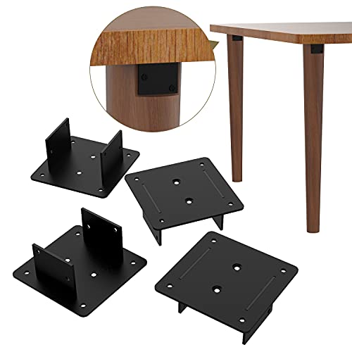 Orgerphy Furniture Leg Mounting Plates for Sofa Leg| Ï€-Shape Straight Style Black Leg Connectors for Table Board| Couch Chair Leg Connector Plate| Metal Plate Brackets with Screws. Set of 4 (Black)