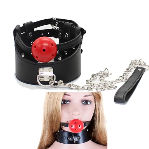 BDSM Maulkorb Mundknebel mit Gag-Ball und Halsband - Bondage Mouth Gag ，Kopf Geschirr mit groß Fetisch Gag Ball Bondage Flirtspiel erotik Sexspielzeug Sextoy für Fetisch