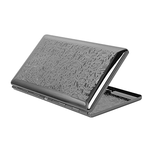Beautiful Stylish Simple Unilateral Metal Ladies and Men's Cigarette Case,Holds 10 120's Capri Cigarettes (Arabesque Black)