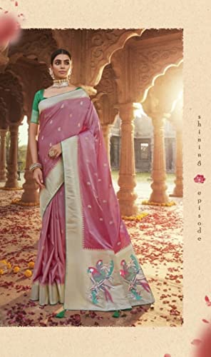 Sari de seda rosa semi cosido para bodas y fiestas elegantes modelo 8286 2
