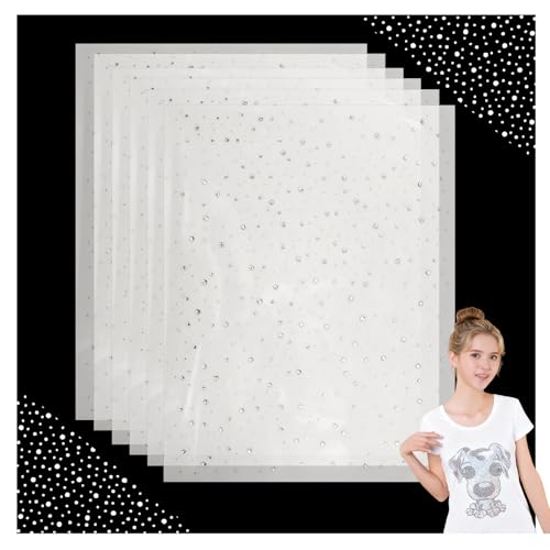 Iron on Rhinestone Sheets for Heat Press 6 Sheets Glitter Rhinestone Hotfix Decals Flat Round Diamond Patches for Clothing