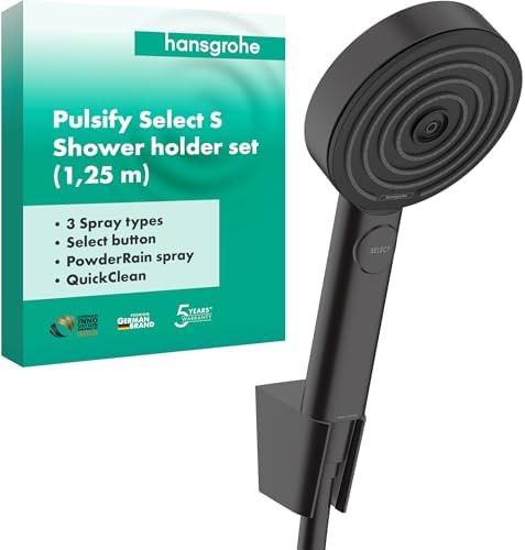 hansgrohe Pulsify Select S - Duschset mit Duschkopf (3 Strahlarten inkl. PowderRain), Duschschlauch (1,25 m) und Duschkopfhalterung, Mattschwarz, 24302670