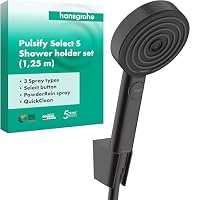 hansgrohe Pulsify Select S - Duschset mit Duschkopf (3 Strahlarten inkl. PowderRain), Duschschlauch (1,25 m) und Duschkopfhalterung, Mattschwarz, 24302670 – Ansicht 1