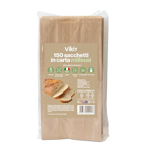 150 Sacchetti bio in carta kraft marrone avana con stampa decorativa 16x34 cm MADE IN ITALY, Sacchetti carta per alimenti, Sacchetto per pane pasticcini dolci spuntini picnic feste bambini