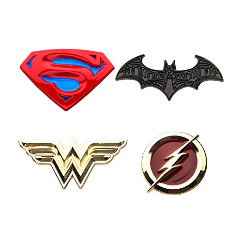 DC Comics Unisex Adult Justice League Superman, Batman, Wonder Woman and The Flash Enamel Lapel Pin Set (4 Piece), Yellow/Red, One Size