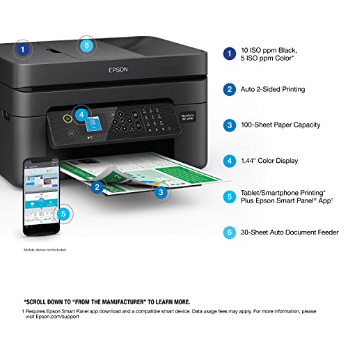 Image of Epson Workforce WF-2930 Wireless All-in-One Printer with Scan, Copy, Fax, Auto Document Feeder, Automatic 2-Sided Printing and 1.4 inch Color Display,Black
