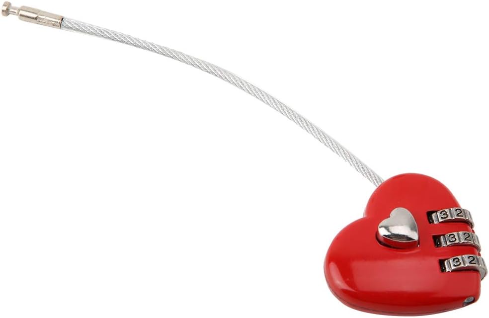 Heartshaped 3-Digit Code Combination Lock for Luggage, Bag Lock, Password, Security Padlock, Compact Size, Easy to Use (Red)