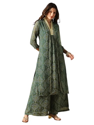 Image of Globus Women Kurta Set (8909389016096 Green L)