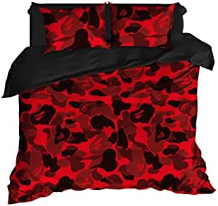 Camo Bedding Set, Military Pattern Sheet Set, Camouflage Duvet Cover, B-223 (Full 83"x87", Red)
