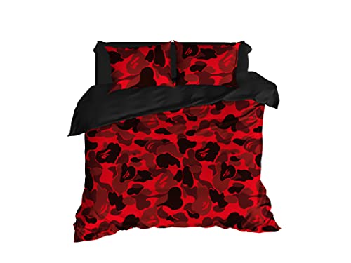 Camo Bedding Set, Military Pattern Sheet Set, Camouflage Duvet Cover, B-223 (Full 83"X87", Red) #TOP11