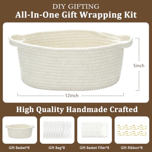 8PCS Small Woven Basket for Gift with Bags, Ribbons & Fillers, White - Image 2