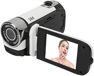 Appareil Photo Numérique 1080PD, Caméscope 16MP avec écran Rotatif de 2,4 Pouces, Enregistreur Vidéo HD Zoom 16X avec Lumière D'appoint, Caméra Vidéo Batterie Intégrée (White)
