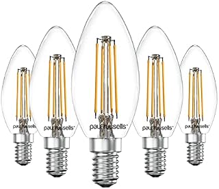 paul russells LED Filament Candle Light SES Small Edison Screw E14, 40w Equivalent 4W 470LM LED C35 Bulbs, 2700K Warm White, Energy Saving Non  Dimmable Chandelier Lamps, Pack of 5