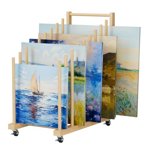 Image of Art Canvas Storage Rack, Art Drying Rack with Handle & Caster Wheels for Canvas Boards, Drawing Panels, Frame - Mobile Organizer for Studios, Artworks, Gallery