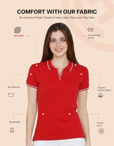 Image of Scott International Women's Cotton Polo T-Shirt | Half Sleeve Plain Collar Tee | Stylish Casual Top | Plain T-Shirt for Girls | Workwear for Office & Casual Wear