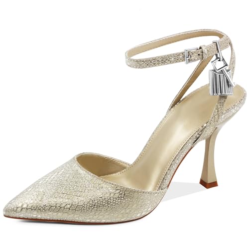 MISSMILLER High Heels for Women Closed Pointed Toe Slingback Pumps Ankle Strap Sexy Stiletto Heel Party Wedding Dress Shoes