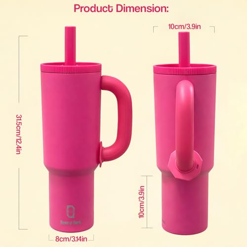 Image of House of Quirk 1200ml Stainless Steel Tumbler with Handle, Straw & Straw Cap | Leakproof Water Bottle | Large Capacity Travel Mug (Fuchsia Pink)