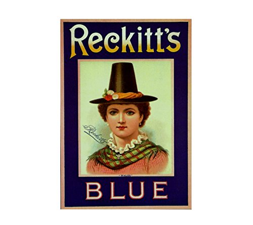 Reckitt's blue retro shabby chic vintage style picture metal wall plaque sign (280mm x 200mm)