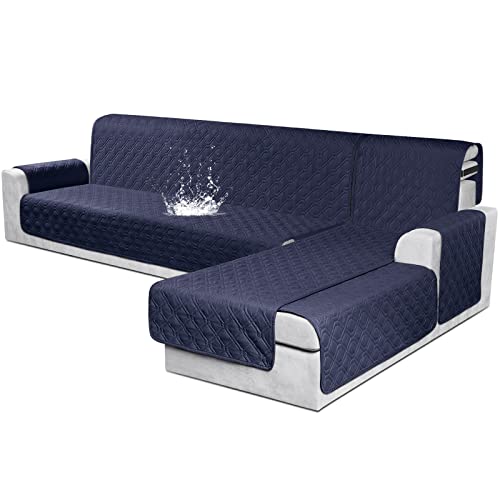 Vansofy Sectional Couch Covers 100% Waterproof L Shaped Sofa Slipcover 3Pcs Reversible Chaise Lounge Cover For Sectional Sofa Furniture Protector Cover For Pets Dog Cat(X-Large, Dark Blue) #TOP21