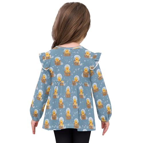 Duckling Bathing Girls Shirts Cotton Long Sleeve Ruffle Toddler Tee Tops4