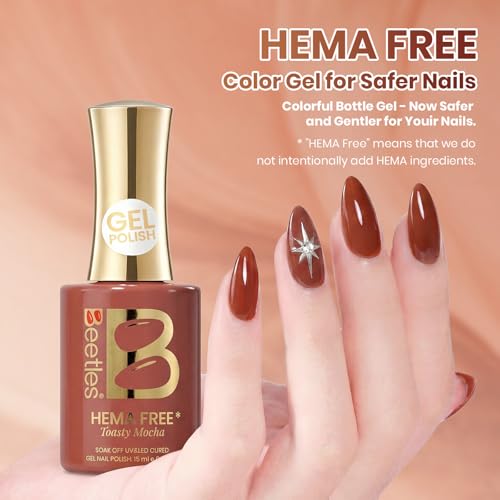 Image of Beetles Brown Gel Nail Polish - Toasty Mocha Full Size 15ML /0.51Fl Oz, Hema Free Mocha Brown Gel Polish, Soak Off UV LED Lamp Fall Nails Art, Manicure Salon DIY Nails
