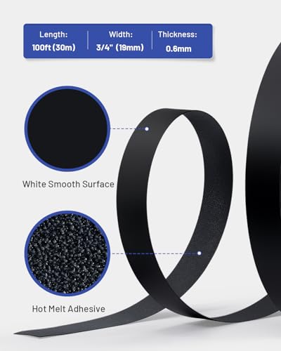 Image of Melamine Edge Banding Black 3 /4 inch x 100 ft Veneer Edging Easy Application Iron on Edge Banding Tape for Cabinet Plywood Repairs Furniture Restoration