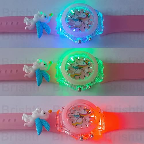 Image of Brishti 3D Cartoon Character Multicolored Glowing Digital Light and Girl's Analogue Wrist Watch | Unique 3D Cute Cartoon Character on Strap | Soft Silicone Strap | Suitable for Age 3-12 Year Kids