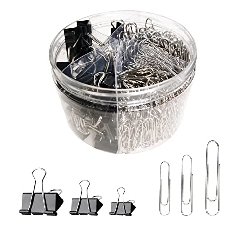 Paper Clips Assorted Size Binder Clips Clamps 350 Count 28mm Small 33mm Medium 50mm Jumbo Paperclips and Small 15mm Medium 19mm Large 25mm Binder Stationery for Paperwork Office School Home DIY Craft